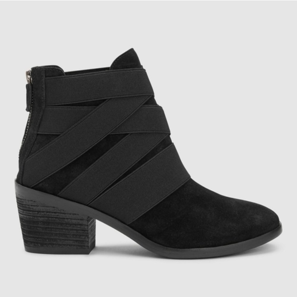 Eileen Fisher Willis Black Suede Strappy Booties, Size 7.5